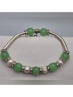 Natural Pear Handmade Silver Bracelet Aventurine & Heart Charm 9”